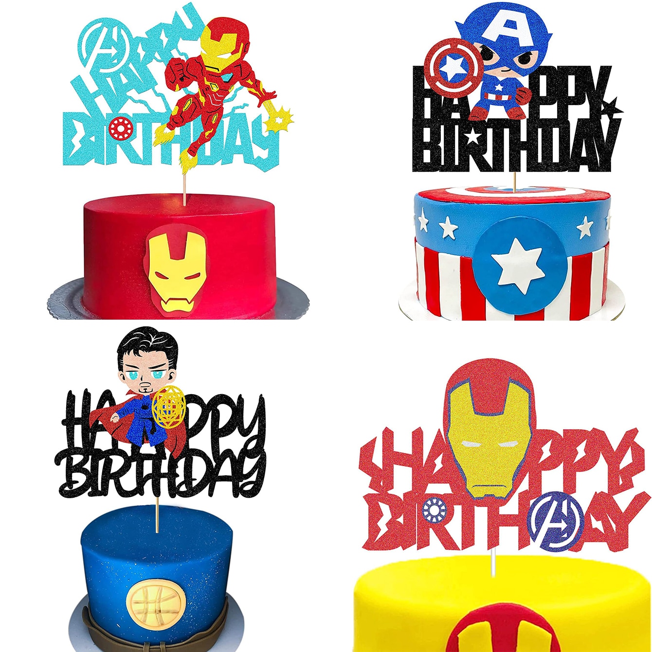 1 PCS Captain America Iron Man Cake Decoration Avengers Superhero Cake Toppers Kids Boys Birthday Party Cake Toppers Cake Flag
