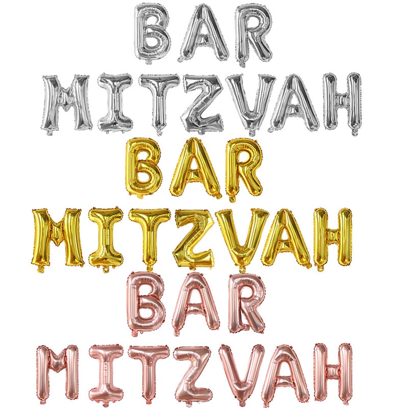 10pcs/set 16 Inch BAT MITZVAH BAR MITZVAH Letters Party Decorations Rose Gold Silver Gold Balloons Banner Photo Booth Backdrop
