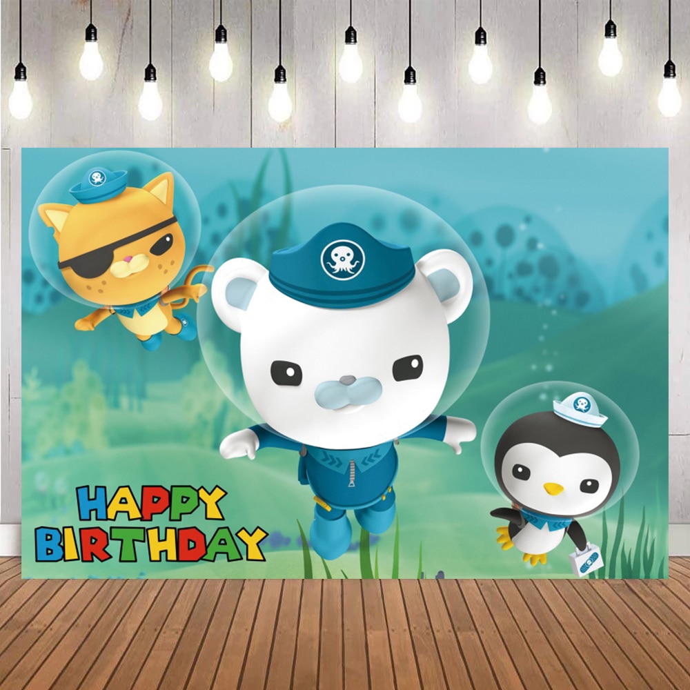 120x80cm The Octonauts Background Kids Birthday Photography Backdrop Seabed Rescue Team Banner Polyester Vinyl Decorate Props