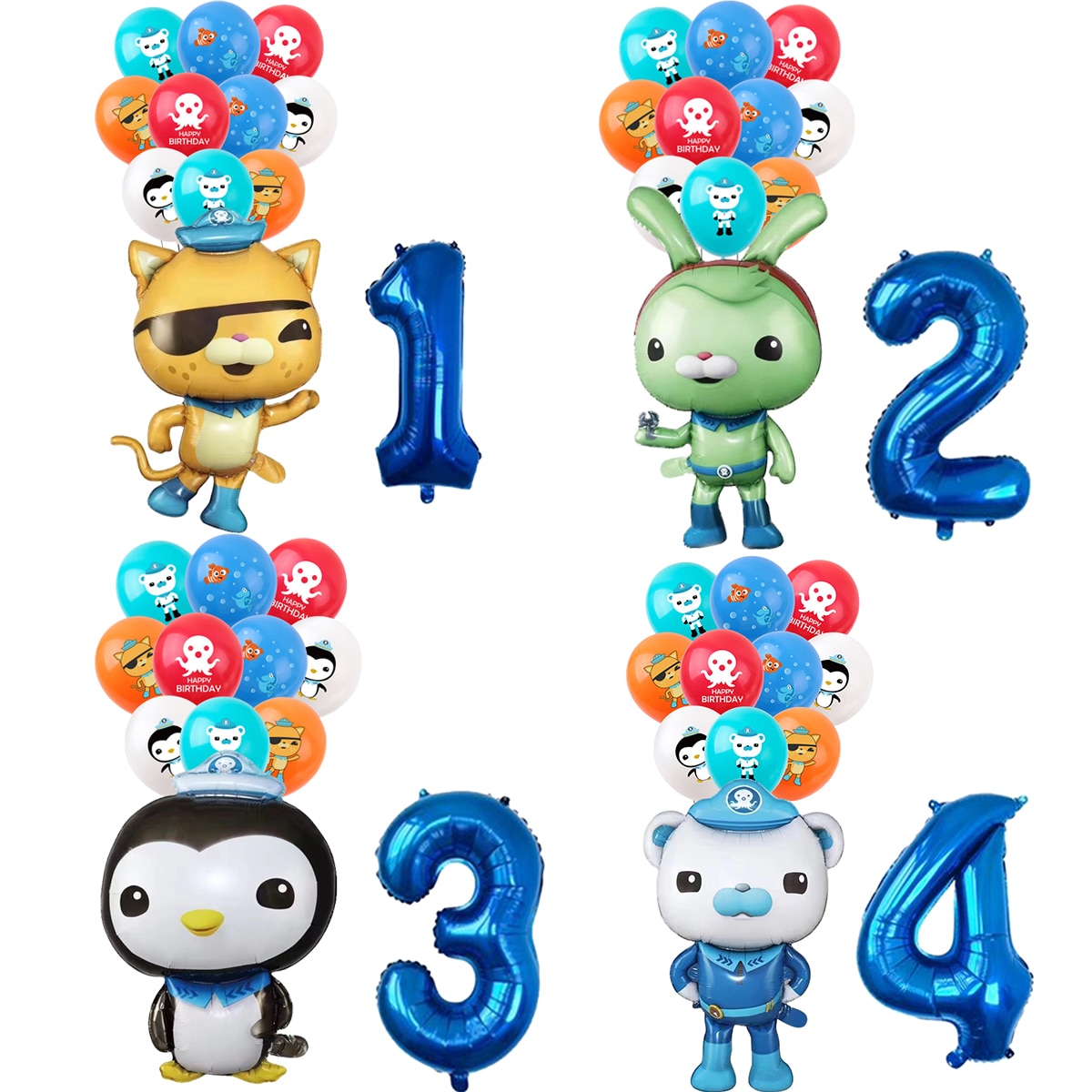 12pcs The Octonauts Them Foil Balloons Boys Girls Birthday Party Decorations 32inch Number Globos Baby Shower Decor Supplies