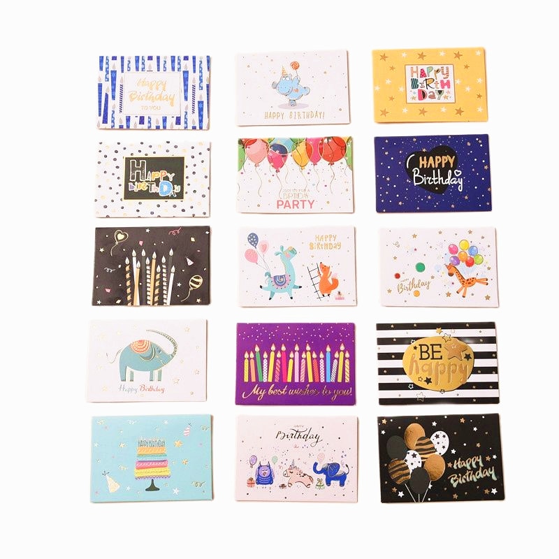 15pcs Gift Party Invitation Greeting Cards Happy Birthday DIY Decoration Message Card Blank Folding Card with Envelope 6x9cm