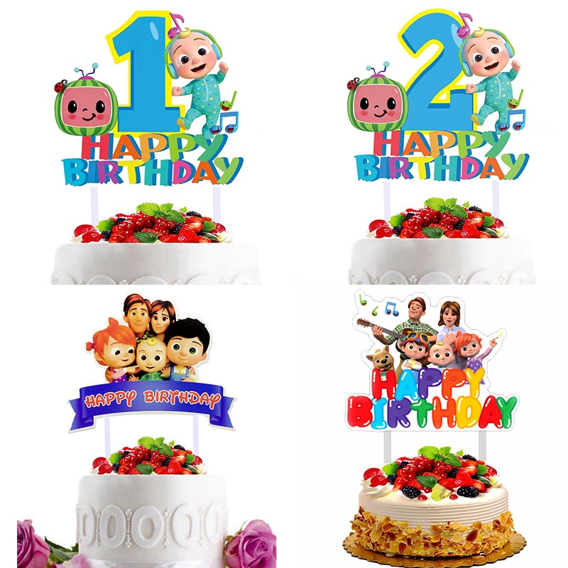1set Coco JJ Them Theme Kids Favors Decorate Cupcake Topper with Sticks Baby Boy Shower Happy Birthday Events Party Cake Topper