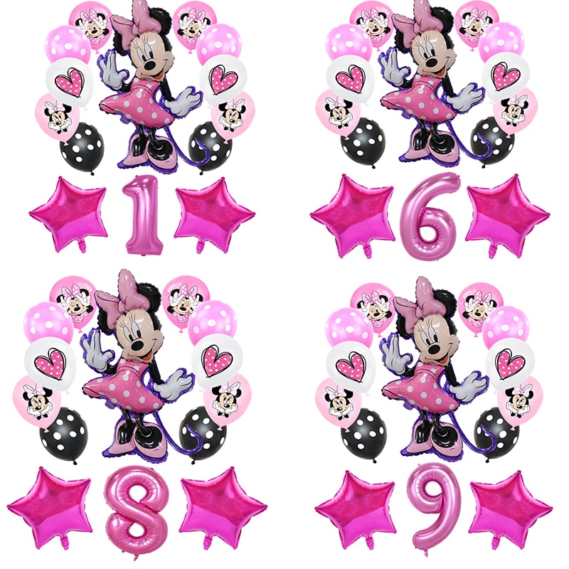 1set Disney Minnie Mouse Theme Girl Birthday Party Decor Kids Pink Ballon 1 2 3 4 5 6 7 8 9 Balloons Set Baby Shower Supplies