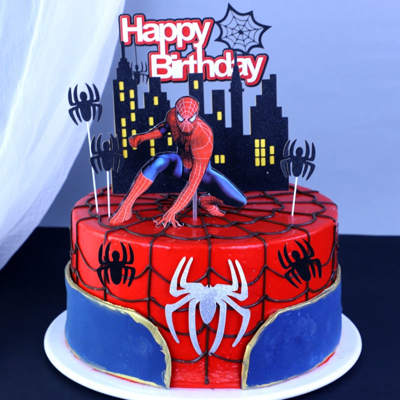 1set Spiderman Theme Cake Decoration Cake Toppers Super Hero Paper Cupcake Topper Birthday Party for Kids Boy Cake Decorations