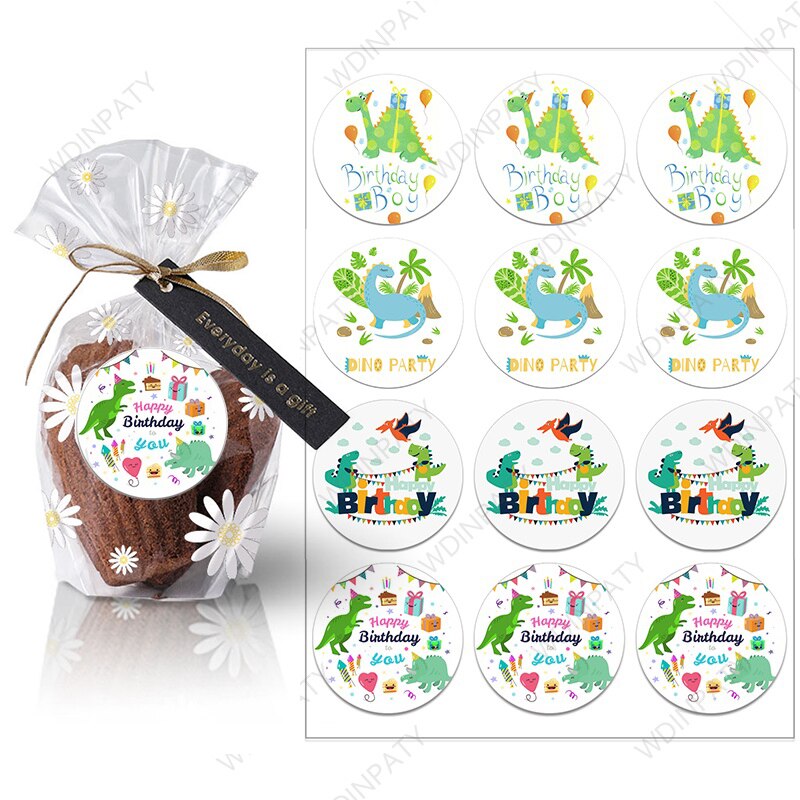 3.5cm/4.5cm Dinosaur Birthday Party Stickers Dino Waterproof Box Gift Jungle Safari Sealing Labels for Children Party Supplies