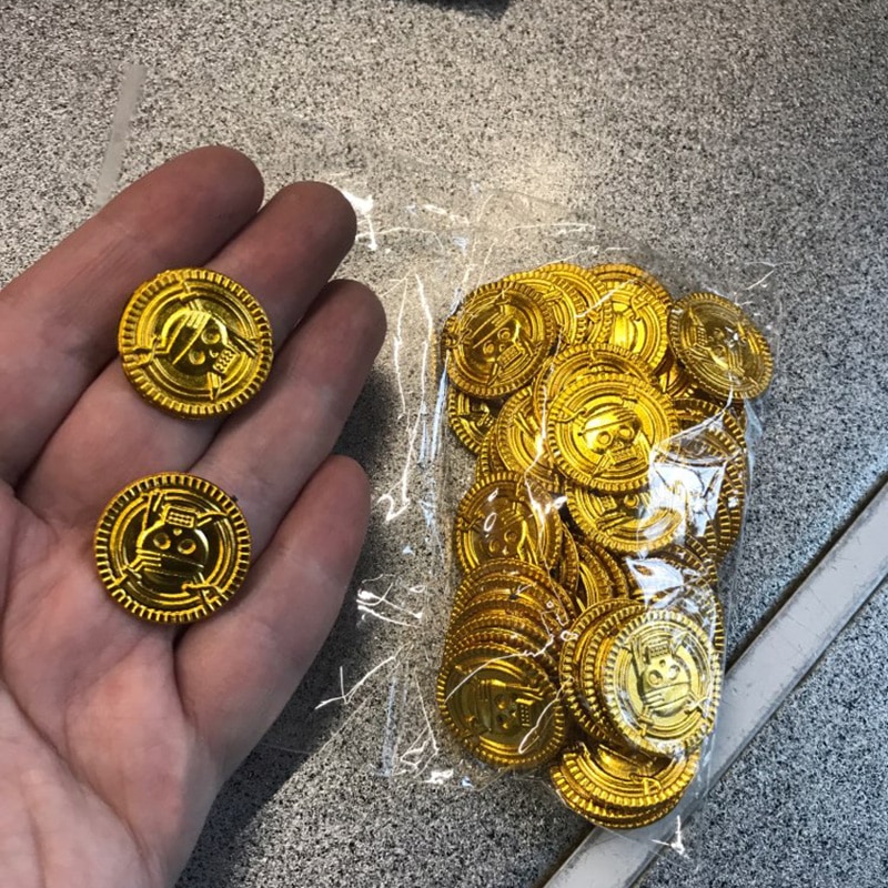 50pcs plastic Pirate gold coin Halloween kids birthday party decoration fake gold treasure party supplies gift kids favor