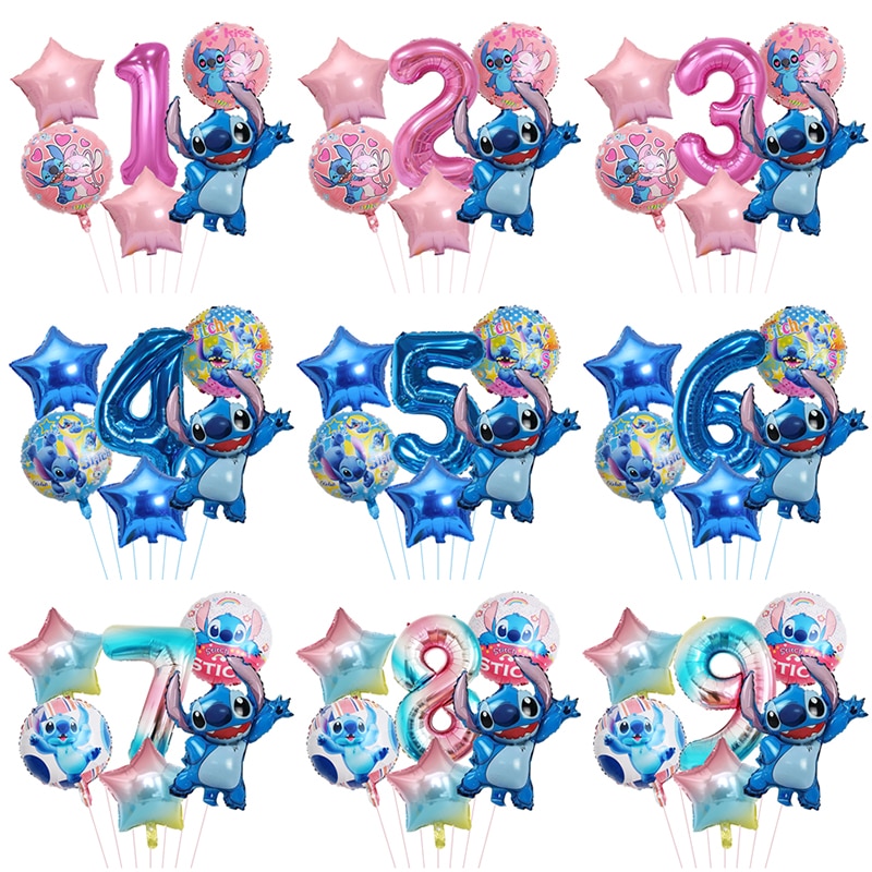 6pcs Disney Lilo & Stitch Party Balloons Stitch 32″ Number Balloon set Baby Shower Birthday Party Decorations Kids Toy Gifts