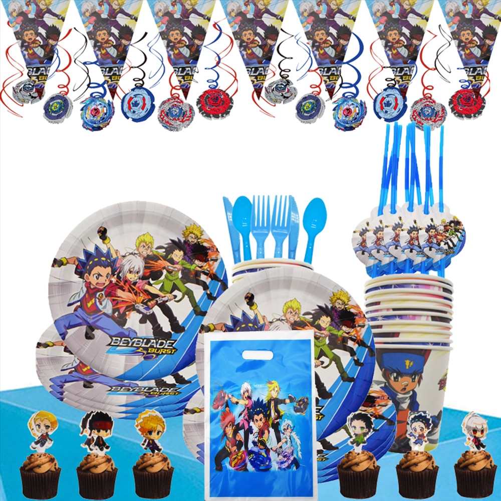 Beyblade Burst Party Tableware Sets Paper Cups Plate Cartoon Happy Birthday Party Favors Kids Birthday Parties Decorations Baby