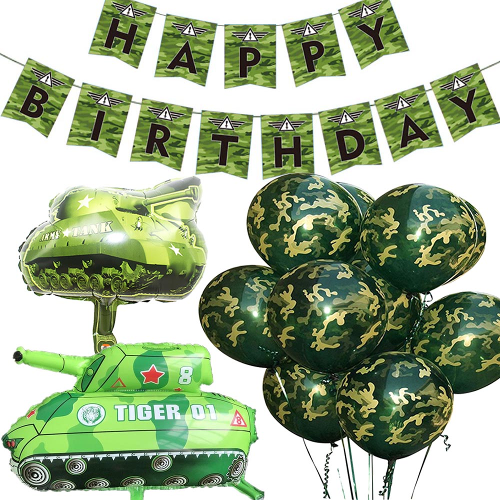 Camouflage Balloons Military Party Decor Camo Tank Ballons Army Green Decorations Balloon Banner Boy Birthday Party Decor Globos