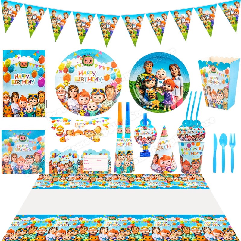 Cartoon CoCoMelons Party Supplies Disposable Tableware Tablecloth Kids Anime Figure Birthday Decoration Children Boys Girls Gift