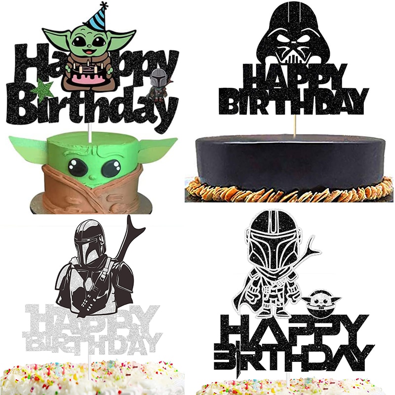 Cartoon Yoda Cupcake Toppers Baby Yoda Happy Birthday Decoration Events Party Baby Boy Girl Kids Favors Cake Card Wtih Sticks