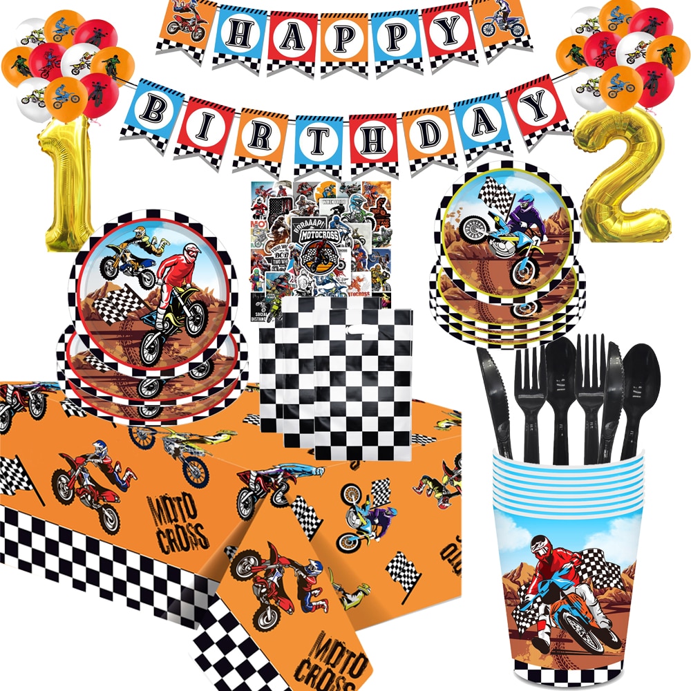 Dirt Bike Birthday Party Supplies Motorcycle Theme Party Plates Napkin Decorations Motocross Tableware Favor For Kids Serves