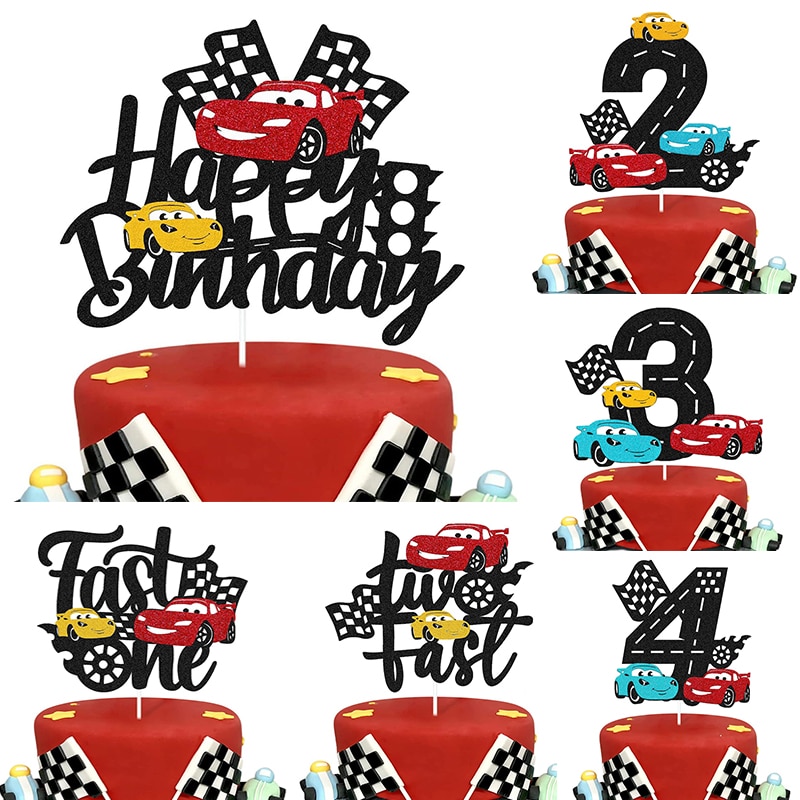 Disney Cartoon Lightning McQueen Car Theme Birthday Cake Topper Car Racing Boy Birthday Baby Shower Cake Decoration Supplies