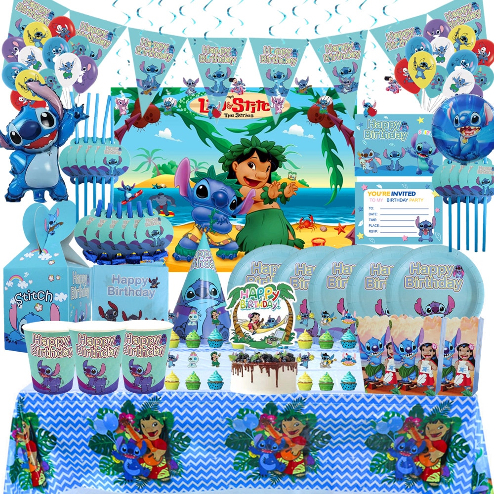 Disney Lilo & Stitch Theme Birthday Party Supplies Paper Cup Plate Disposable Tableware Set Baby Shower Stitch Party Decoration