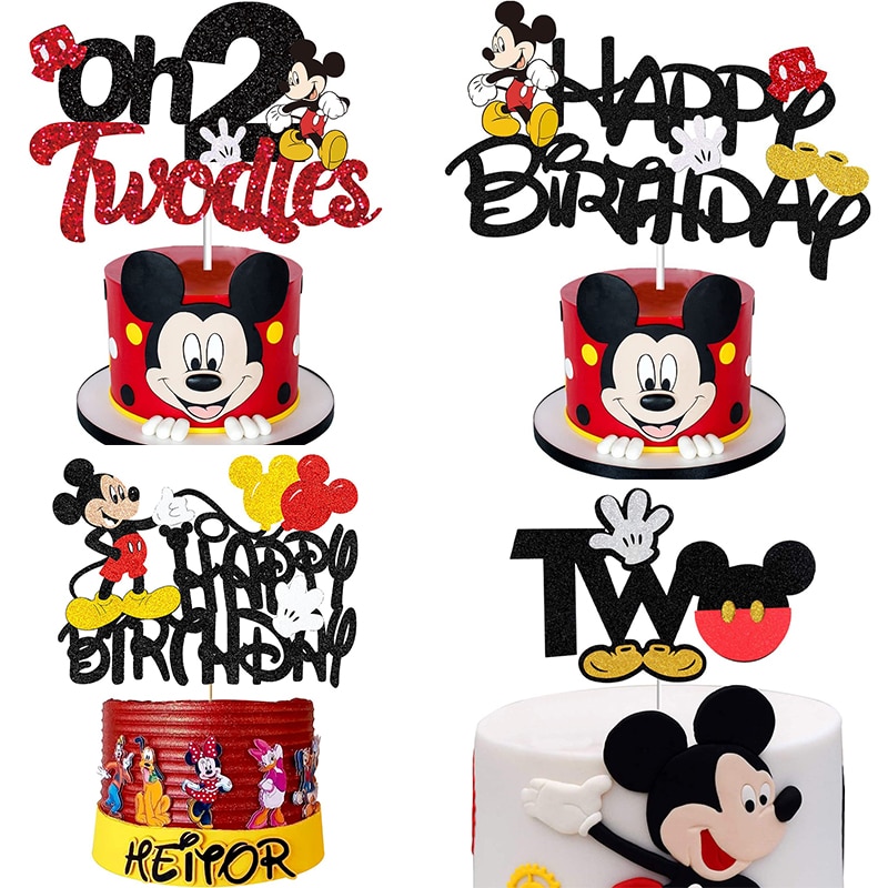 Disney Mickey Minnie Mouse Cake Decoration Twodles Party Cake Topper For Kids Birthday Party Baby Shower Cake Flag Supplies Gift