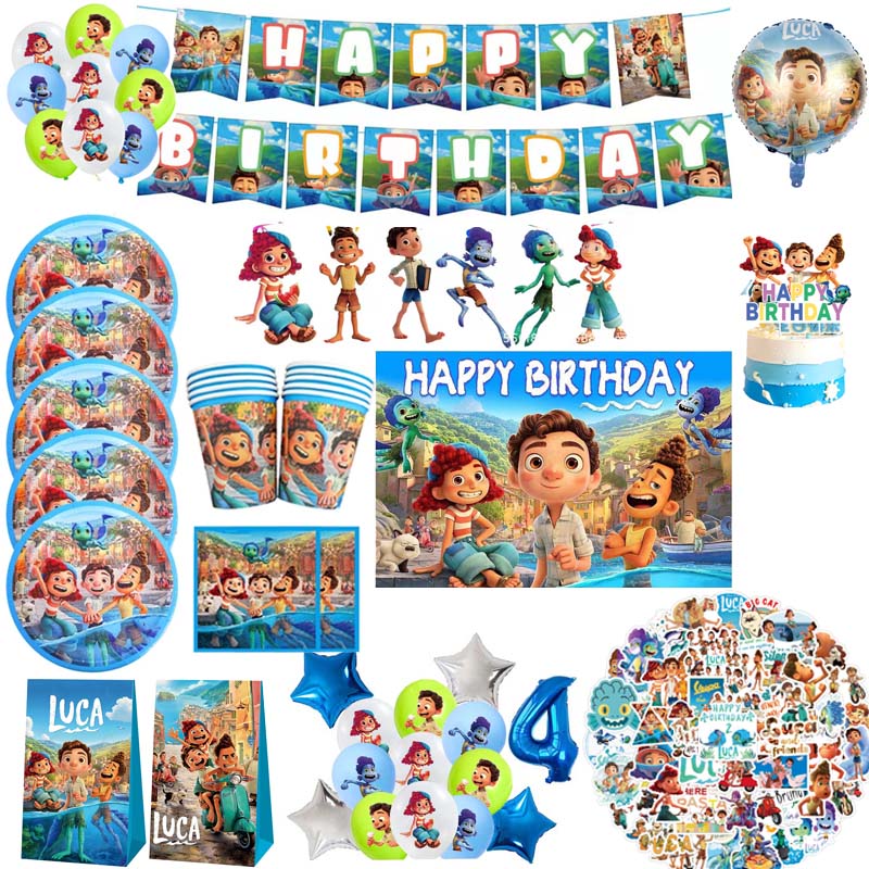 Disney Pixar Luca Party Supplies Baby Shower Birthday Balloons Cake Disposable Tableware Sets Decoration Dinnerware Supplies