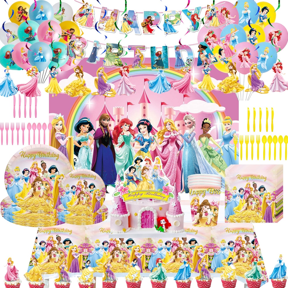Disney Princess Girl Birthday Party Supplies Snow White Bell Dinnerware Set Tablecloth for Kids Baby Shower Wedding Party Decor