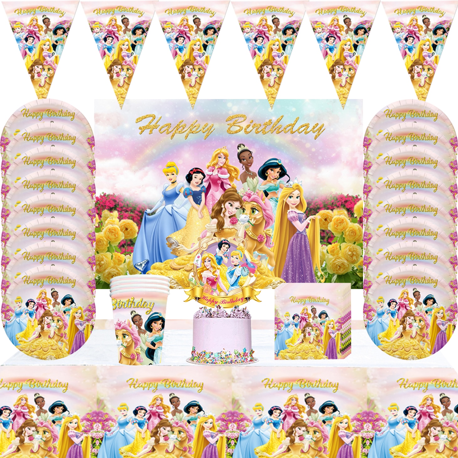 Disney Princess Snow White Bell Girl Birthday Party Supplies Plates Napkins Tablecloth for Kids Baby Shower Wedding Party Decor