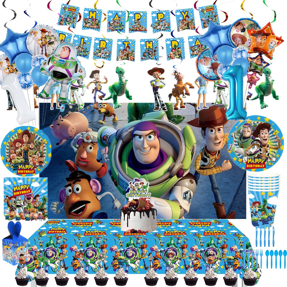 Disney Toy Story Birthday Party Supplies Balloon Bouquet Plates Cups Napkin Cake Topper Tablecloth Kids Baby Shower Party Decor