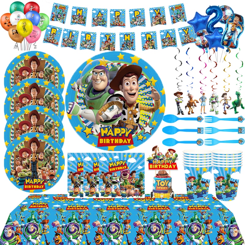 Disney Toy Story Birthday Party Supplies Disposable Paper Napkin Flag Tablecloth Cup Balloon Baby Shower Birthday Party Decor
