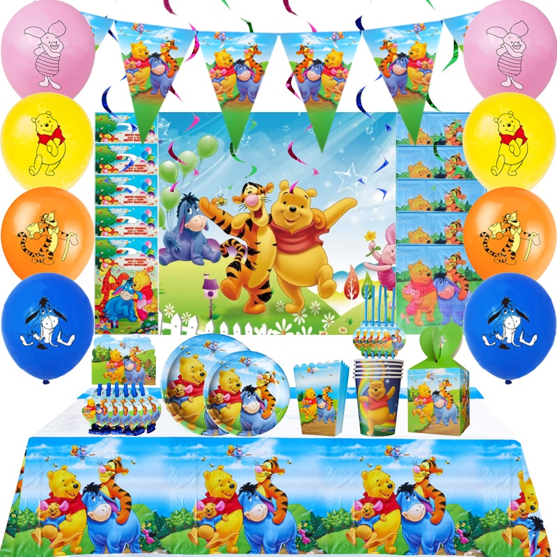 Disney Winnie the Pooh Birthday Party Supplies Paper Cup Plates Table Cloth Gift Bags Baby Shower Girl Party Foil Balloons Decor