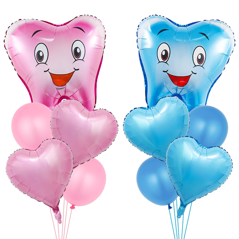 First Tooth Party Decoration Pink Blue Large Tooth Foil Balloons Baby Shower Boy Girl Birthday Party Helium Inflatable Globos