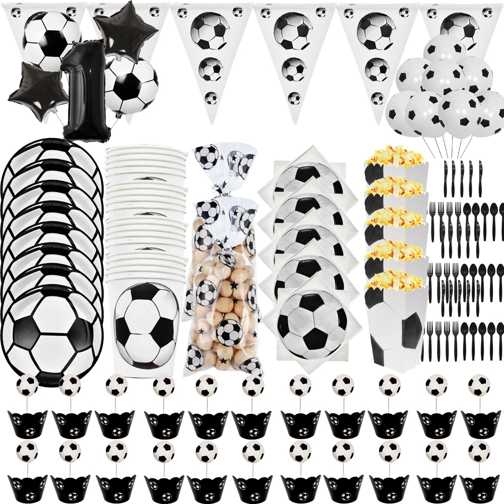 Football Theme Disposable Tableware Set Sport Boy Birthday Party Baby Shower Cake Decor Supplies Soccer Pattern Cup Plate Straw