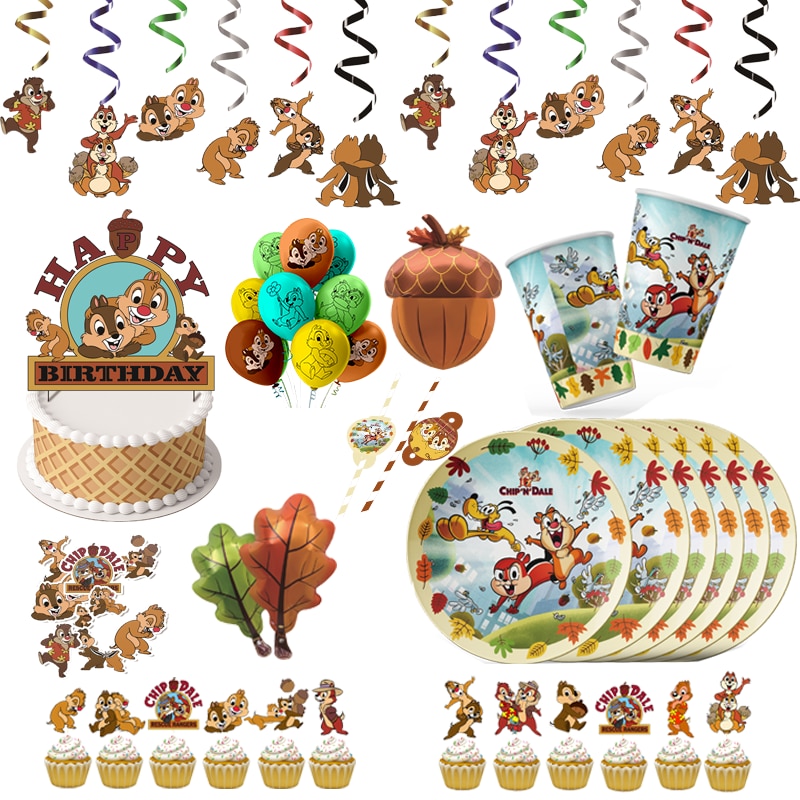 For Kid Birthday Chip 'n' Dale Birthday Party Supplies Disposable Tableware Plates Cups Balloons Party Favor Baby Shower Sticker