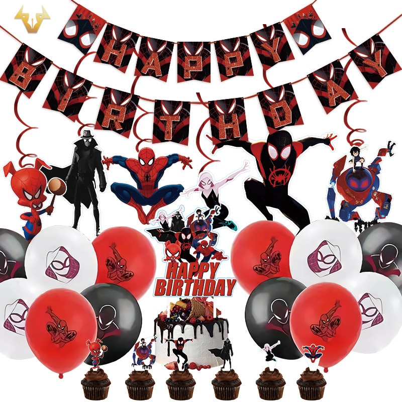 Marvel The Avengers Spiderman Venom Banner Cake Topper Latex Balloon Birthday Party Decoration Baby Shower Supplies Kids Toys