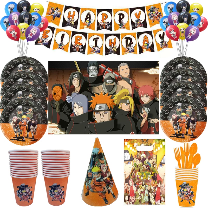 Naruto Cartoon Birthday Party Theme Set Paper Plate Pull Flag Strip Background Cloth Birthday Decoration Halloween Decoration