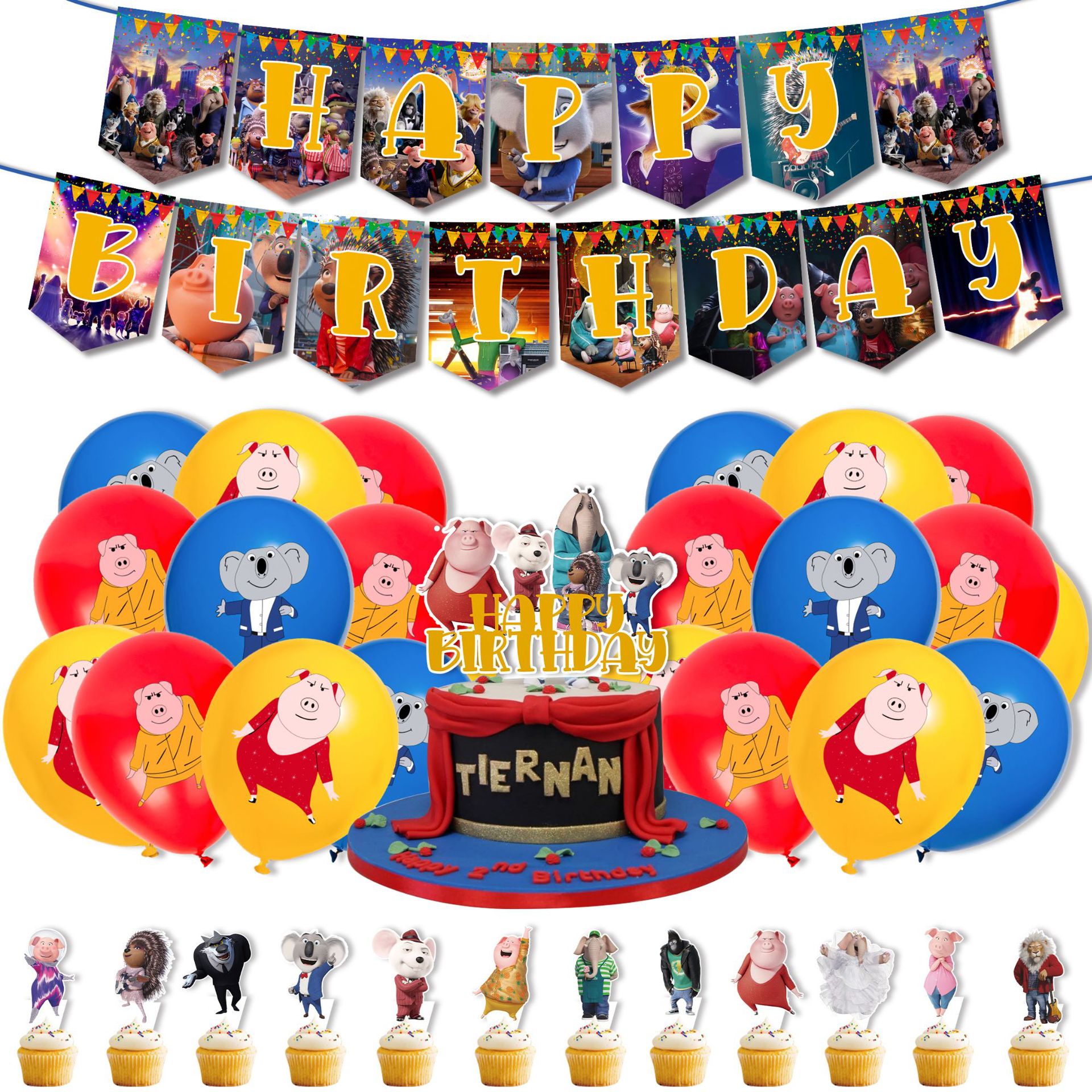 New Cartoon Happy Good Sound Animal Singing Theme Birthday Party Supplies Balloon Cake Decoration Banner Baby Shower Girl Gift