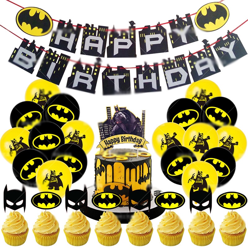 NEW Super Disney Bat Cartoon Man Theme Birthday Celebration Party Decoration Disposable Tableware Balloon Banner Boy Kid Gift