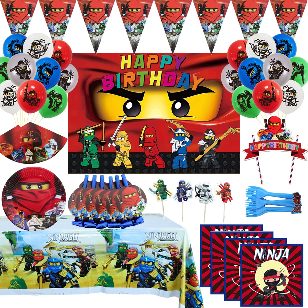 Ninja Birthday Party Decoration Disposable Tableware Plate Cup Napkin Tablecloth Balloon Backdrop Kids Birthday Party Supplies
