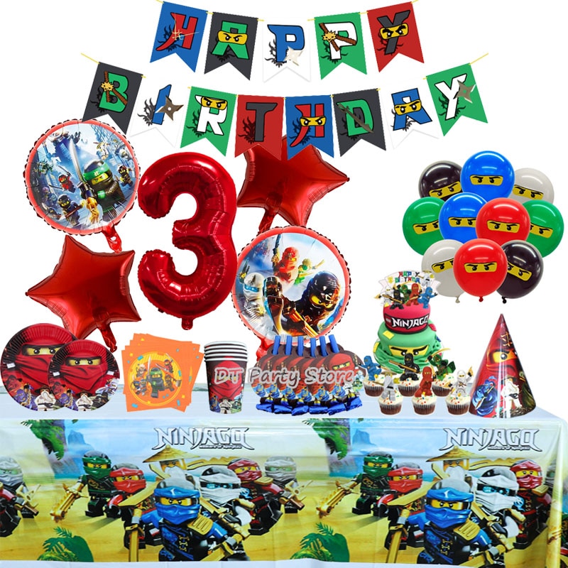 Ninjago Birthday Party Decorations Balloon Cartoon Disposable Tableware Kids New Banner Cake Decor Ninja Theme Party Supplies