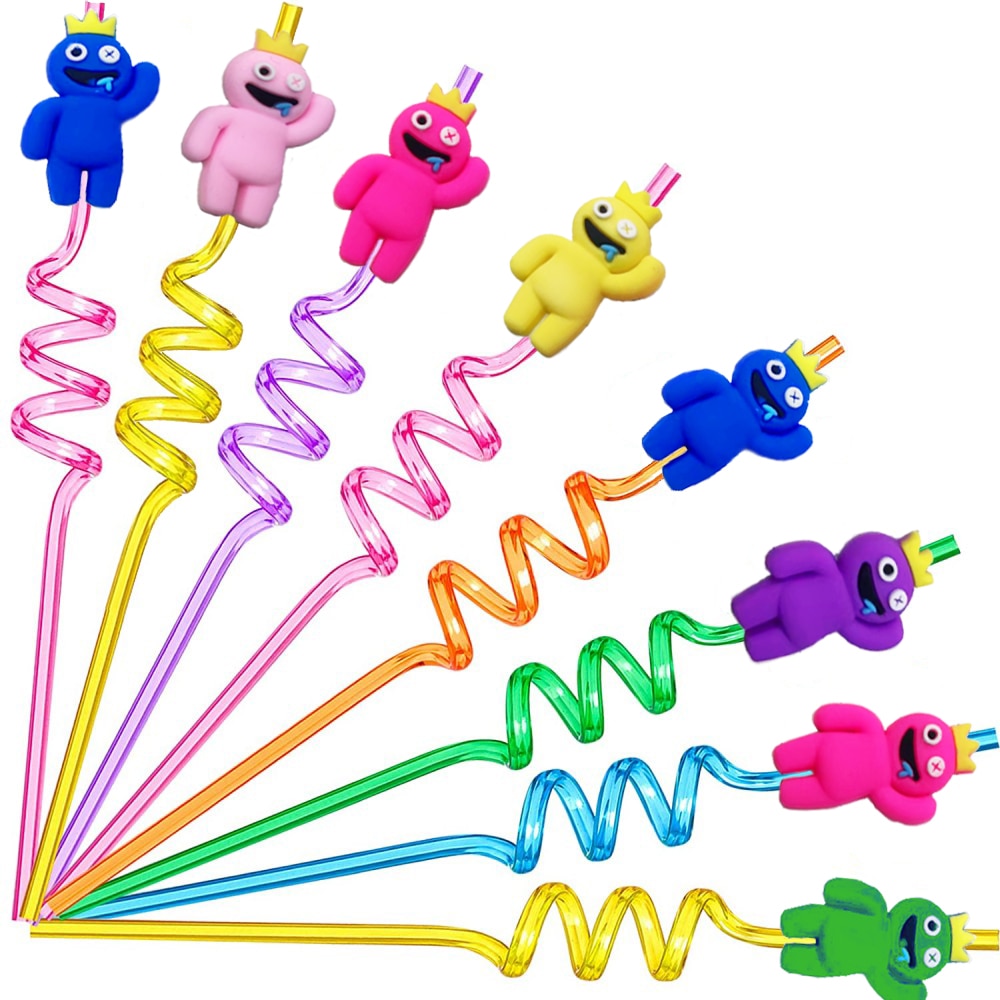 Rainbow Friends Party Reusable Creative Straws Party Decor Small Gift Soft Rainbow Friends Straw Cartoon Be Mixed and Matched