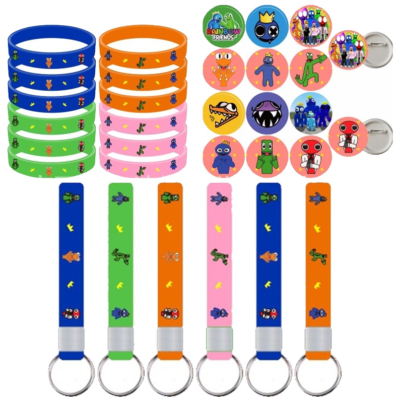 Rainbow Friends Silica Gel Wristband Kids Party Keychain Cartoon Anime Badge Jewelry Accessories Birthday Decoration Pins Gift