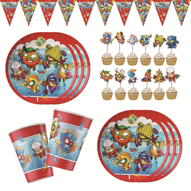 Superzings Theme Birthday Party Decoration Supplies Plates Cup Flag Napkins Disposable Tableware Supplies Set Children Toys Gift