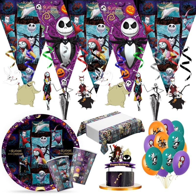 The Nightmare Before Christmas Birthday Decoration Disposable Tableware Set Christmas Kids Plate Cups toppers Party Supplies