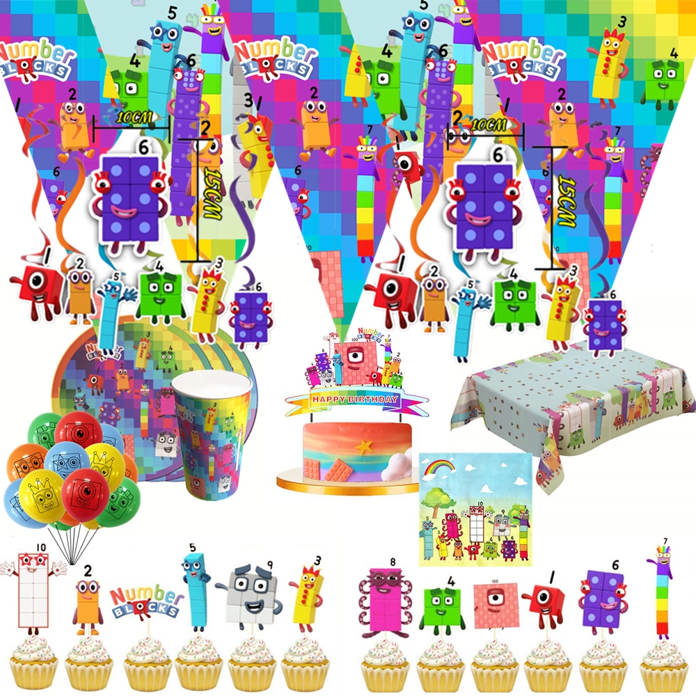 The Numberblocks Party Decoration Birthday Sets Banner Cup Plate Tablecloth Napkin Flag Cake Topper Balloon Supplies For Kids