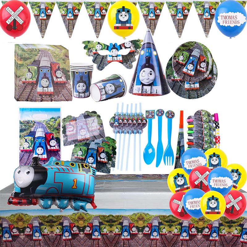 Thomas Birthday Party Supplies Tableware Blowout Cartoon Train Balloon Backdrop Decoration Cake Topper Banner Cup Plate Tapestry